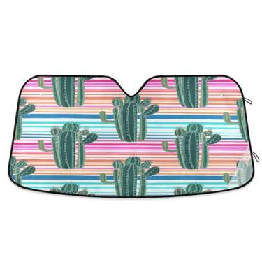 Imagem de SEHANY Pára-brisa de carro cacto planta verde para-sol dobrável janela frontal protetor de viseira solar para carro, SUV, caminhão - Mantenha o veículo fresco, 133 x 23,5 polegadas