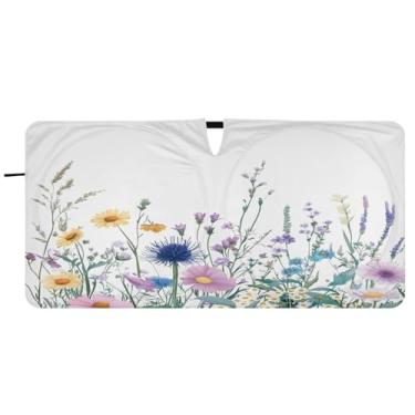 Imagem de Blueangle Aquarela flores silvestres pára-brisas sombra solar - 149.9 cm x 76.2 cm dobrável carro janela frontal blocos pára-sol raios UV viseira de sol (659)
