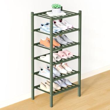 Imagem de Smiry Sapateira de bambu para armário, organizador de sapatos empilhável de madeira de 5 níveis, prateleira de armazenamento de sapatos de pé livre para entrada, entrada da porta da frente, nogueira