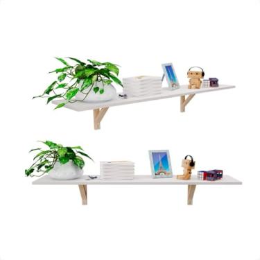 Imagem de Mesa Suspensa de Parede em MDF Branco para Home Office, Estudos e Computador com Suportes de Madeira