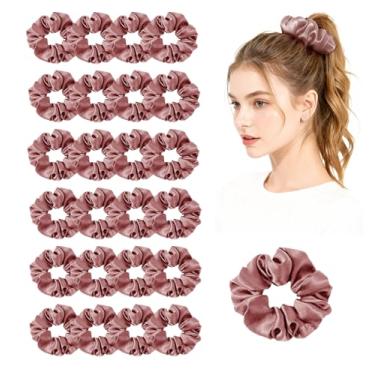 Imagem de Pacote com 24 elásticos elásticos de cetim para mulheres, laços de cabelo de seda sedosa, suporte de rabo de cavalo, cordas de laço, elásticos acessórios de laço