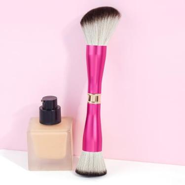 Imagem de Um pincel de maquiagem de ponta dupla, cerdas densas para aplicação uniforme de base e corretivo (rosa vermelha)