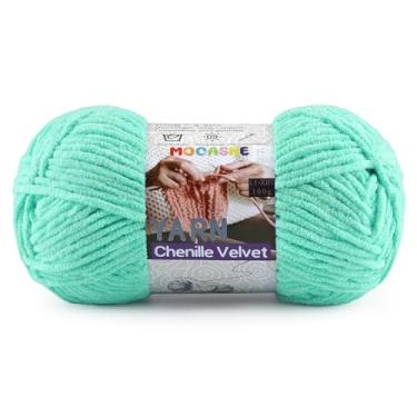 Imagem de Fio grosso para crochê e tricô – Fio super volumoso de chenille de pelúcia fácil de usar 100 g/131 m - Fio de veludo ultramacio para bebês para iniciantes e projetos amigurumi, verde-água
