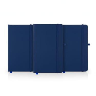 Imagem de Caderno de anotações com elástico no tamanho A6 suporte para caneta, capa dura em material sintético, miolo 80 folhas pautadas cor bege. Caderno A6 Capa em PU (14x9cm) (3, Azul E)