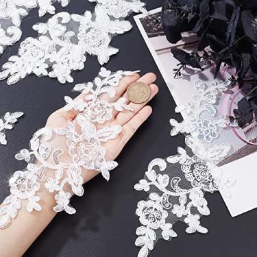 Imagem de GORGECRAFT 4 peças de apliques de renda bordados com lantejoulas folhas flores aplique de renda costura floral tecido artesanato adesivos de decoração para roupas faça você mesmo, calças, costura de