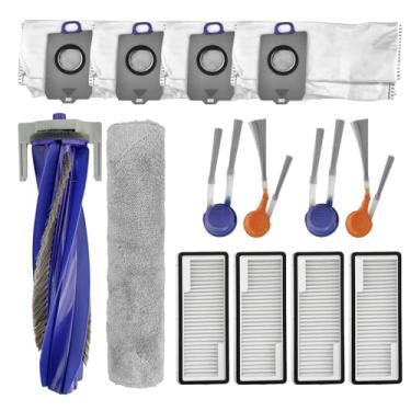 Imagem de (Pacote com 14) Peças de reposição de fluxo compatíveis com aspirador de pó robô Narwal Flow, 1 escova de rolo, 1 esfregão tipo trilha, 4 escovas laterais, 4 filtros HEPA, 4 sacos de poeira, kit de