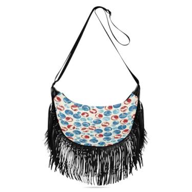 Imagem de CEBUGI Bolsa feminina transversal com franjas, borla, fundo de bolas de beisebol, bolsa de ombro Hobo, bolsa transversal com alças ajustáveis