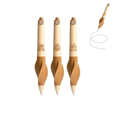 Imagem de GZBABY Canetas de gel fofas, 3 peças, caneta esferográfica retrátil com aderência macia, 0,5 mm, tinta preta, correção da postura da escrita (capivara)