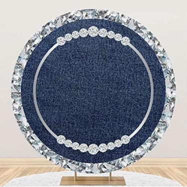 Imagem de DORCEV Capa de fundo redondo com diamantes brilhantes azuis jeans 2,2 x 2,2 m para meninas, decorações de festa de aniversário, noivado, festa de casamento, chá de panela, foto de fundo, adereços de