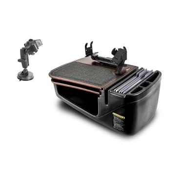 Imagem de AutoExec Mesa de carro GripMaster para sua estação de trabalho de veículo e escritório móvel, mogno, com inversor de potência de 400 watts, suporte para telefone, suporte de impressora e suporte de