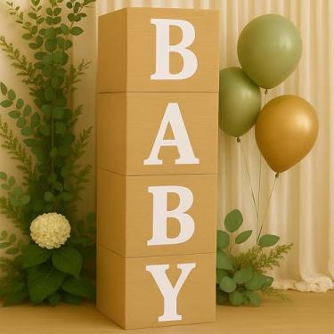 Imagem de Shimmer Anna Shine Caixas De Bebê Com Letras Para Chá Bebê, Estampa Estopa, Decoração Revelação Gênero, Cenário Fotos