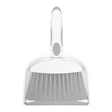 Imagem de NBGYTECH Conjunto de mini vassoura e pá de lixo pequena com conjunto de pá de lixo, ferramentas de limpeza portáteis para home office, trailer, aprendizagem, acampamento (branco + cinza)