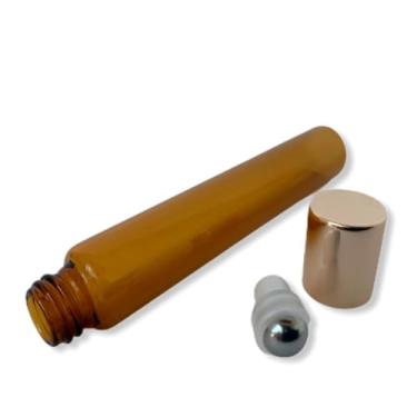 Imagem de Kit 150 Unidades - Frasco de Vidro Âmbar Roll-on, 10ml, Tampa Dourada