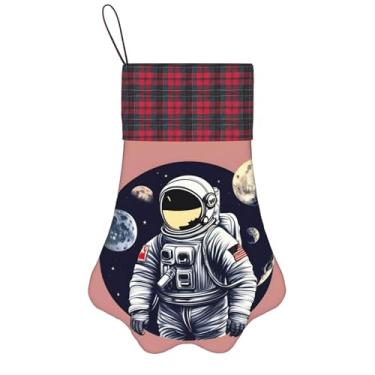 Imagem de SKKNT Astronauta na Lua 1 Impressão Meias de Natal Animais de Estimação Decoração de Natal Cães Gatos Árvore Decoração Doce Presente Conveniente