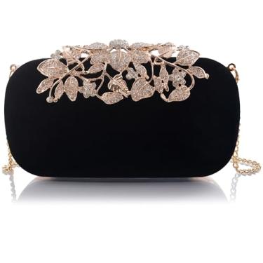 Imagem de ILILAC Bolsa de Noite de Cristal Strass Noiva e Dama de Honra Casamento Baile Formal Clutch Bolsas para Mulheres Noite, Preto, 7.5 x 2.3 x 4 inches