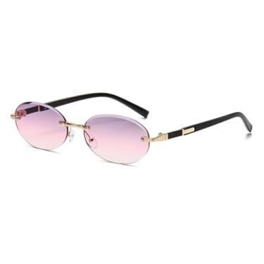 Imagem de Óculos de sol vintage oval sem aro feminino uv400 óculos de sol retrô sem armação de metal masculino unissex estilo europeu marrom azul (8)