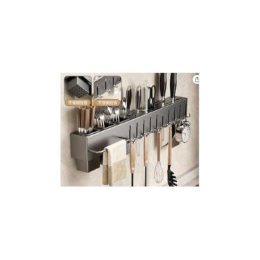 Imagem de Suporte Organizador de Cozinha em Aço Inox, 59,5 cm, com 10 Ganchos, Cinza, Multifuncional para Utensílios, Facas, Talheres