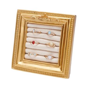 Imagem de NBEADS Suporte de anel vintage, moldura quadrada para fotos, organizador de anel de resina, bandeja de exibição de joias com suporte de veludo, organizador de noivado de aniversário para mulheres