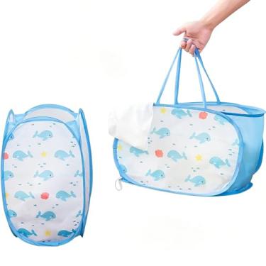 Imagem de Qtopun 2 pacotes de cesto de roupa suja dobrável de malha, cesto de roupas sujas vertical portátil dobrável e organizador de armazenamento horizontal para quarto, quarto de crianças, dormitório