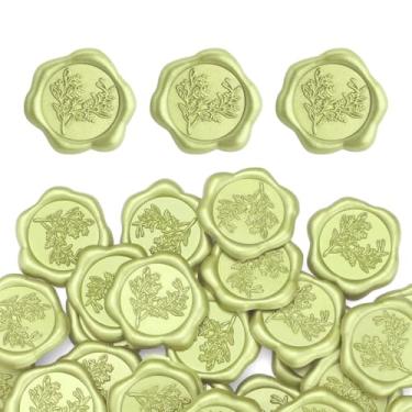 Imagem de Yitexin 60 adesivos de selos de cera de eucalipto, ramos de alecrim adesivos autoadesivos para convites de casamento, cartões de Natal, festa de aniversário, embrulho de presente (verde sálvia)