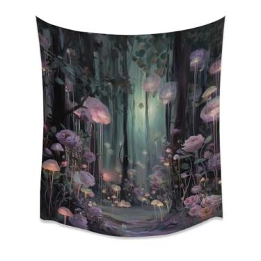 Imagem de Floresta mágica tapeçaria de parede florida florida brilhante cena florestal encantada arte de flores suspensas para quarto fantasia caprichosa decoração de casa branca 127 x 152 cm