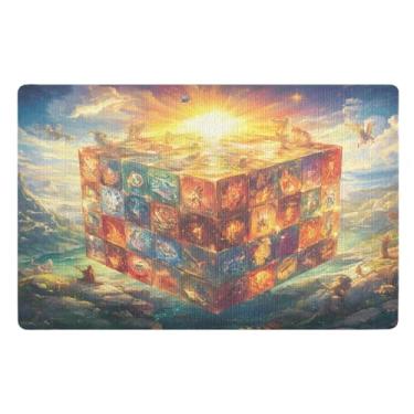 Imagem de Tapete de porta de cubo mágico brilhante para entrada externa, tapete de cachorro enlameado, antiderrapante para cozinha, decoração de entrada