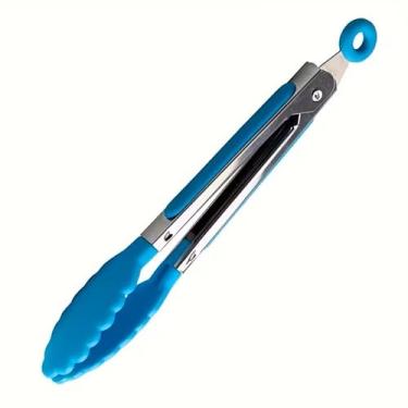 Imagem de 1 pinça de cozinha, pinças pequenas de nylon resistentes ao calor de 17 cm para cozinhar, servir, churrasco, grelhar, salada e muito mais, mini pinça antiaderente com trava, azul