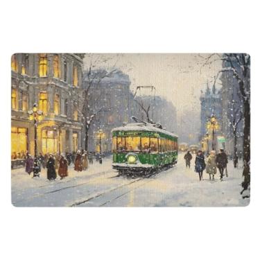 Imagem de Joisal Tram Winter Blue Welcome Matt Outdoor Funny, tapetes antiderrapantes para entrada de casa 81 x 50 cm