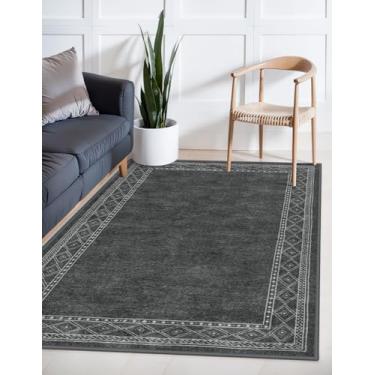Imagem de Lahome Tapete moderno lavável à máquina com bordas - tapetes 7,5 x 12,7 cm para quarto, ultrafino, macio e cinza para entrada de sala de estar, antiderrapante, resistente a manchas, pequeno tapete
