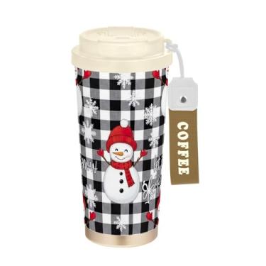 Imagem de Bonitos bonecos de neve inverno Natal, caneca de viagem de café 41 onças com canudo e tampa, copo de parede dupla isolado a vácuo com revestimento cerâmico para escritório, escola, festa, acampamento