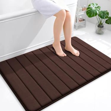 Imagem de OLANLY Tapete de banho listrado de espuma viscoelástica 111 x 81 cm, tapetes absorventes super macios, secagem rápida, tapetes de chuveiro laváveis na máquina, tapete de banho, acessórios de decoração