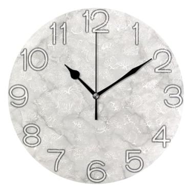 Imagem de GAIGEO Relógio de parede clássico com textura de mármore branco analógico decorativo relógio de cozinha rústico estético silencioso sem tique-taque, decoração de parede moderna para sala de estar, 25