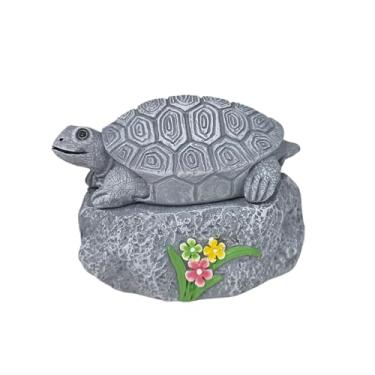 Imagem de KiBcsLic Caixa organizadora externa para chaves, prática e decorativa, em imitação de pedra, com estátua de tartaruga para jardim, gramado e pátio, Cinza