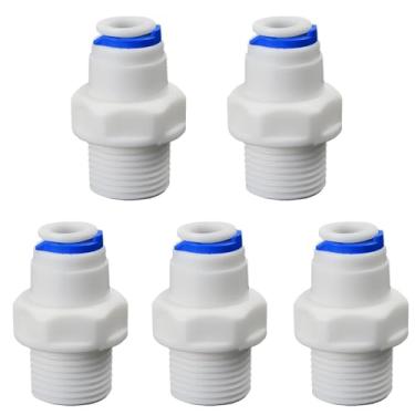 Imagem de Rosca macho de 0,9 cm para adaptador de conexão rápida reto de tubo de 1/10.2 cm, encaixe de tubo de plástico push-fit para sistemas de filtro de água de osmose reversa RO, dispensadores de bebidas