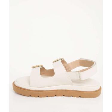 Imagem de Sandália Flatform Feminina Fivela tiras autocolantes Off White-84016 -