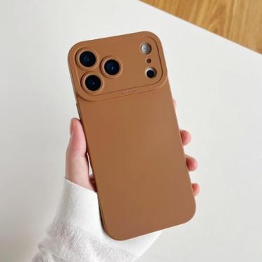 Imagem de SFDSUH Capa protetora de lente de câmera para iPhone 15 Pro, em silicone macio e resistente a impactos (para iPhone 15 Pro/marrom)