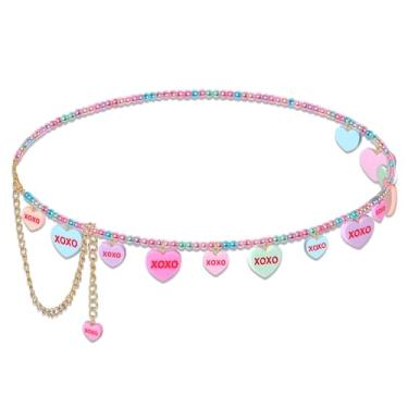 Imagem de Corrente de cintura de coração para conversas dos namorados, plus size, ajustável, colorido, coração, pérola, contas, cinto, dia dos namorados, corrente corporal, acessório para decoração de calças de