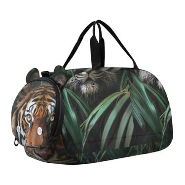 Imagem de Bolsa esportiva para meninos Highland Cow Pink Glasses Overnight Weekender Bolsa de viagem para meninas, jungle tiger 1, Clássico