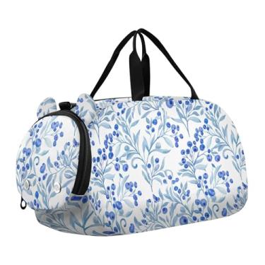 Imagem de Linda bolsa esportiva azul para cães pug para meninos durante a noite para o fim de semana e meninas para viagens e crianças, Bagas florais azuis, Clássico