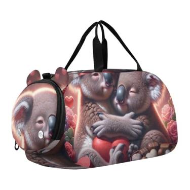 Imagem de Bolsa esportiva para meninos de fim de semana durante a noite, coalas abraçando chocolate, dia dos namorados, meninas, bolsas de viagem para crianças e danças, Koalas Hugging Chocolate Valentine