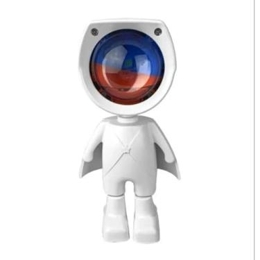 Imagem de Luminária Projetor Astronauta, Luz LED Colorida USB, Plástico PVC Branco, 13cm Altura, Projeção 360 Graus, Efeito Pôr do Sol