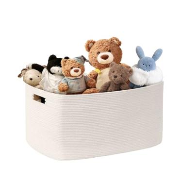 Imagem de SunNewt Cesta de roupa pequena para bebês meninas de 60 L para armazenamento no berçário, cestas de corda de algodão fofas para brinquedos infantis, presentes, cobertor de vime quadrado boho para sala