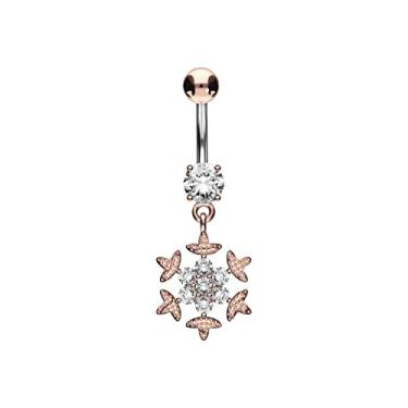 Imagem de PIERCINGLINE Anel de umbigo de titânio com design prata 925 SNOWFLAKE piercing de umbigo 14G 10 mm barra prata - ouro rosa - dourado - colorido, Titânio