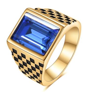 Imagem de MYNENEY Anéis masculinos preto/azul/vermelho/amarelo pedra clássica sinete declaração anel de noivado anel de noivado pedra preciosa anel de pedra preciosa para presente masculino, pedra preciosa, Zircônia cúbica