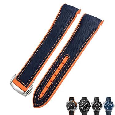 Imagem de KAPPDE 21mm 22mm Borracha Nylon Watch Band 19mm 20mm para Omega Strap Planet Ocean Seamaster 300 Pulseira de Borracha (Cor: Azul Nylon Laranja, Tamanho: 21mm)