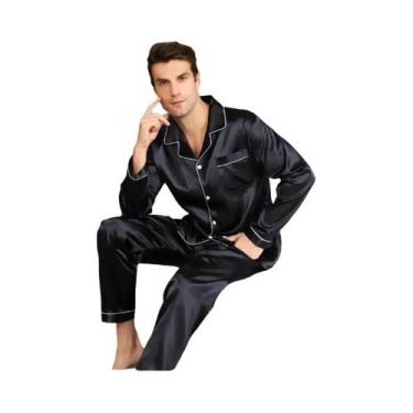 Imagem de Conjuntos De Pijamas De Seda Satin Para Homens Em Tamanho Grande, Mang