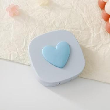 Imagem de Capas para lentes de contato Love Heart, caixa portátil de viagem para lentes de contato com espelho, kit organizador de óculos de cuidados com os olhos fofos (azul)