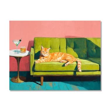 Imagem de Gato preto com Martini impressão artística bonito gato peculiar coquetel bar decoração moderna casa cozinha arte de parede pintura em tela pôster estética (SKU3,12 x 18 pol. = (30 x 45 cm), sem