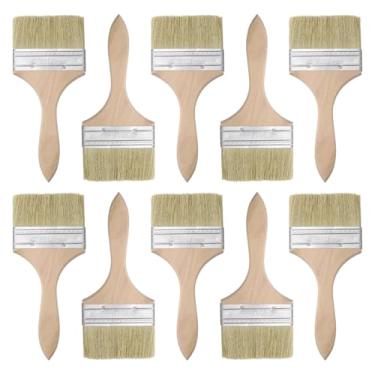 Imagem de HARFINGTON 10 pincéis de pintura de cerdas planas de 10 cm de espessura dupla com cabo de madeira para pintura de arte faça você mesmo, móveis, gabinete, cercas, deck, parede, porta, guarnição, branco