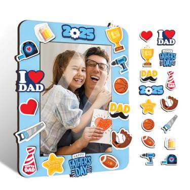 Imagem de MIKAYENUS Kit de artesanato de porta-retratos DIY para Dia dos Pais, 10 x 15 cm, artesanato com pingentes de madeira - Kit de decoração de porta-retratos para crianças - DIY para pais e crianças